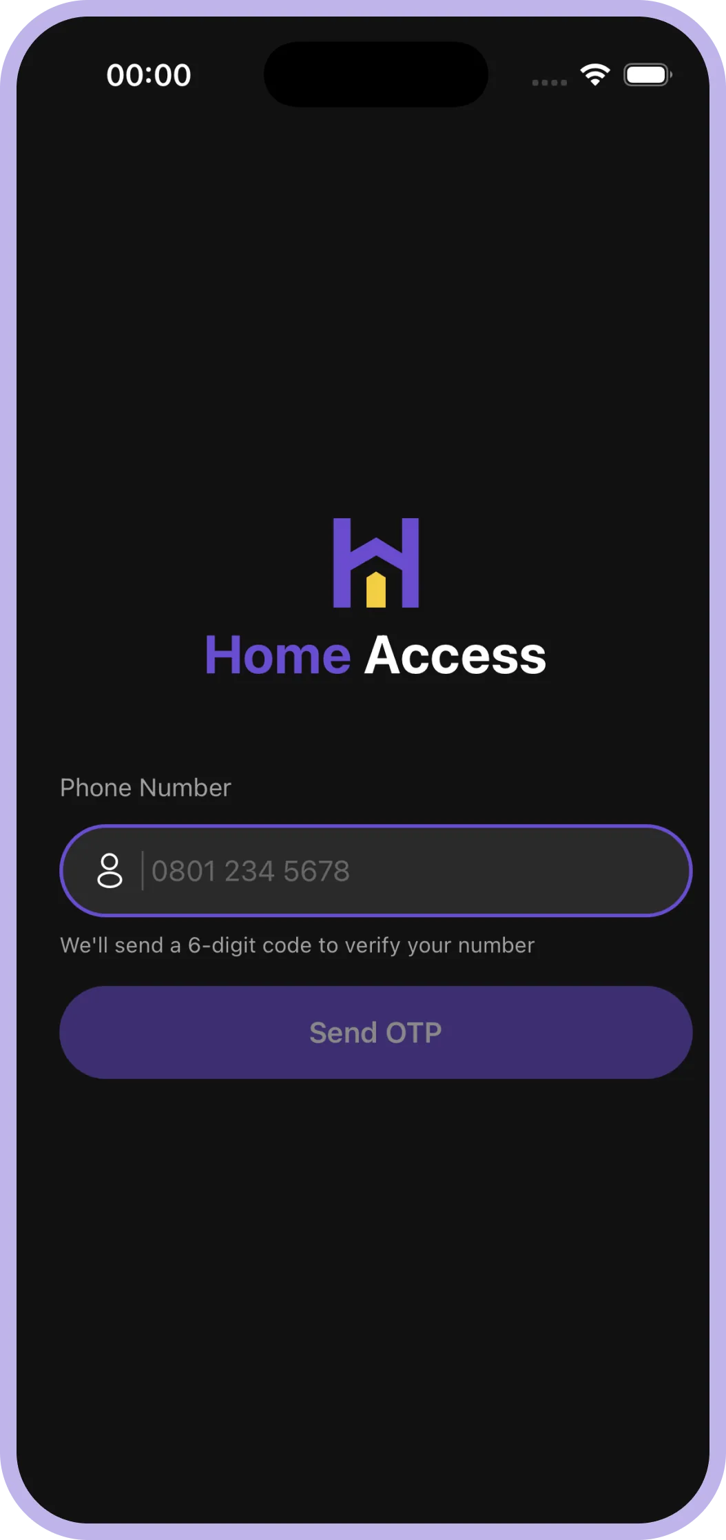 Home Access secure phone login screen